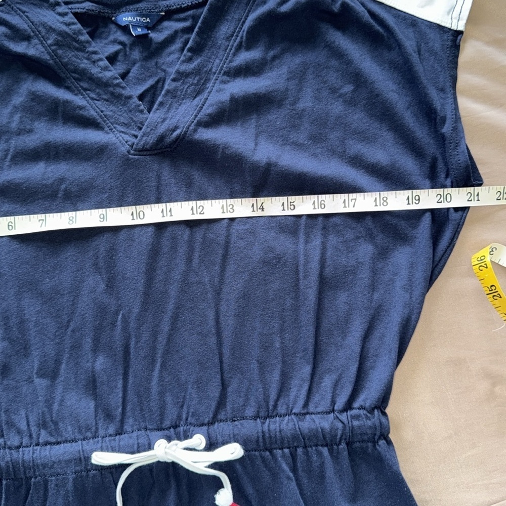 Nautica Navy Blue & White V-Neck Drawstring Waist Casual Dress - Size Medium - Picture 3 of 13